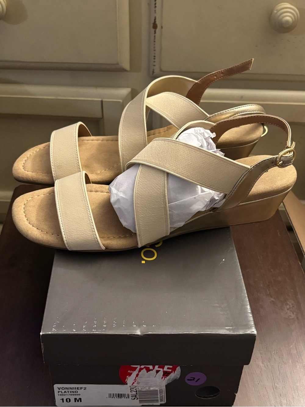 Beige Crisscross Slingback Wedge Sandals - 10M BNIB by style and Company